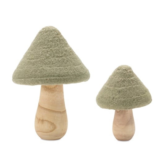 Green & Brown Glittered Wool Mushroom Décor Set